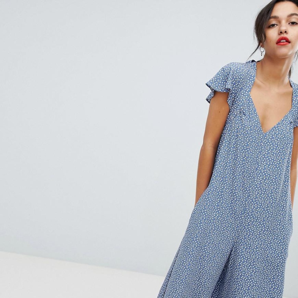 French Connection Blue Floral Slouchy Jumpsuit